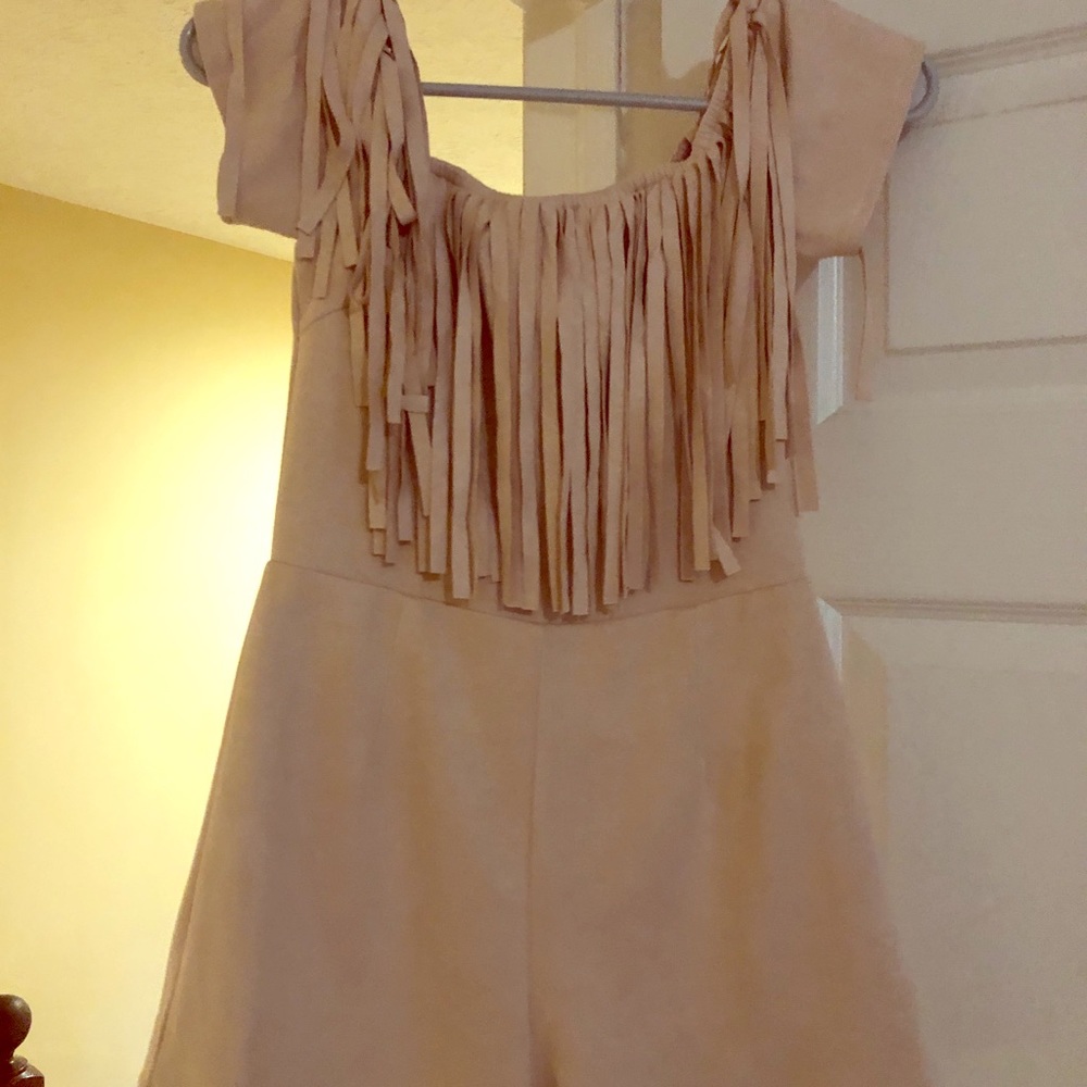Tan Suede Off the Shoulder Romper